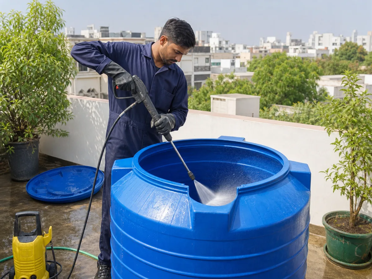 Residential water tank cleaning
